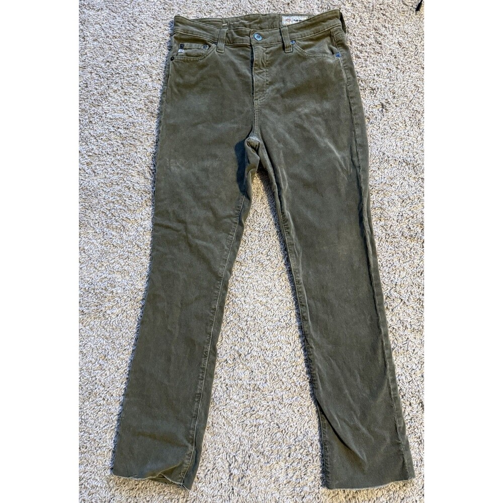 AG ADRIANO GOLDSCHMIED THE STEVIE SLIM ANKLE HUNTER GREEN CORDUROY JEANS 27R